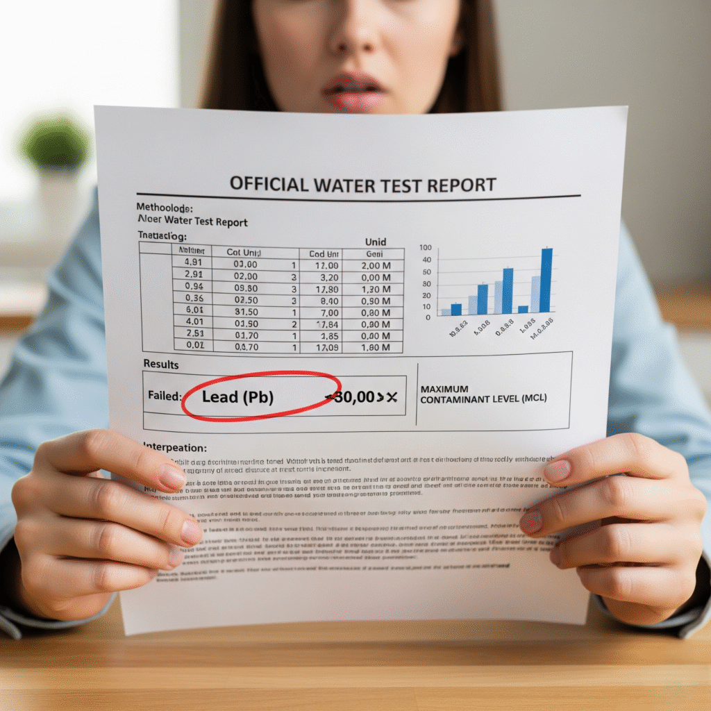 water test report showing contamination levels